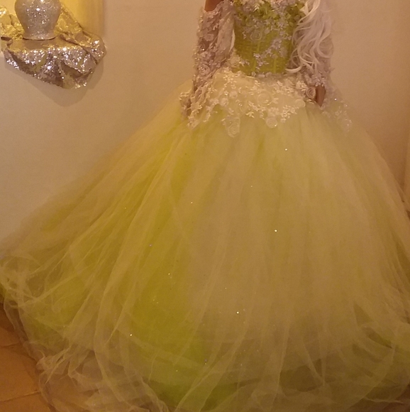 "FAUNA" Ivory & Green Lace Wedding Ballgown Set - Picture 2 of 12